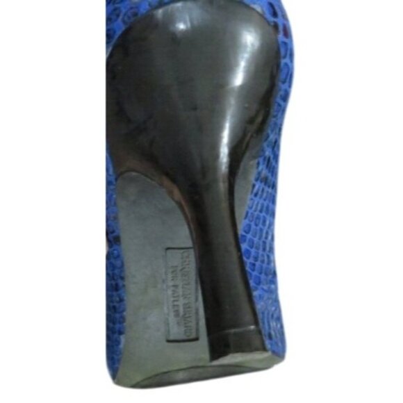 Christian Siriano Gorgeous Blue Python Snakeskin Embossed Italian Leather Pumps - Picture 9 of 13